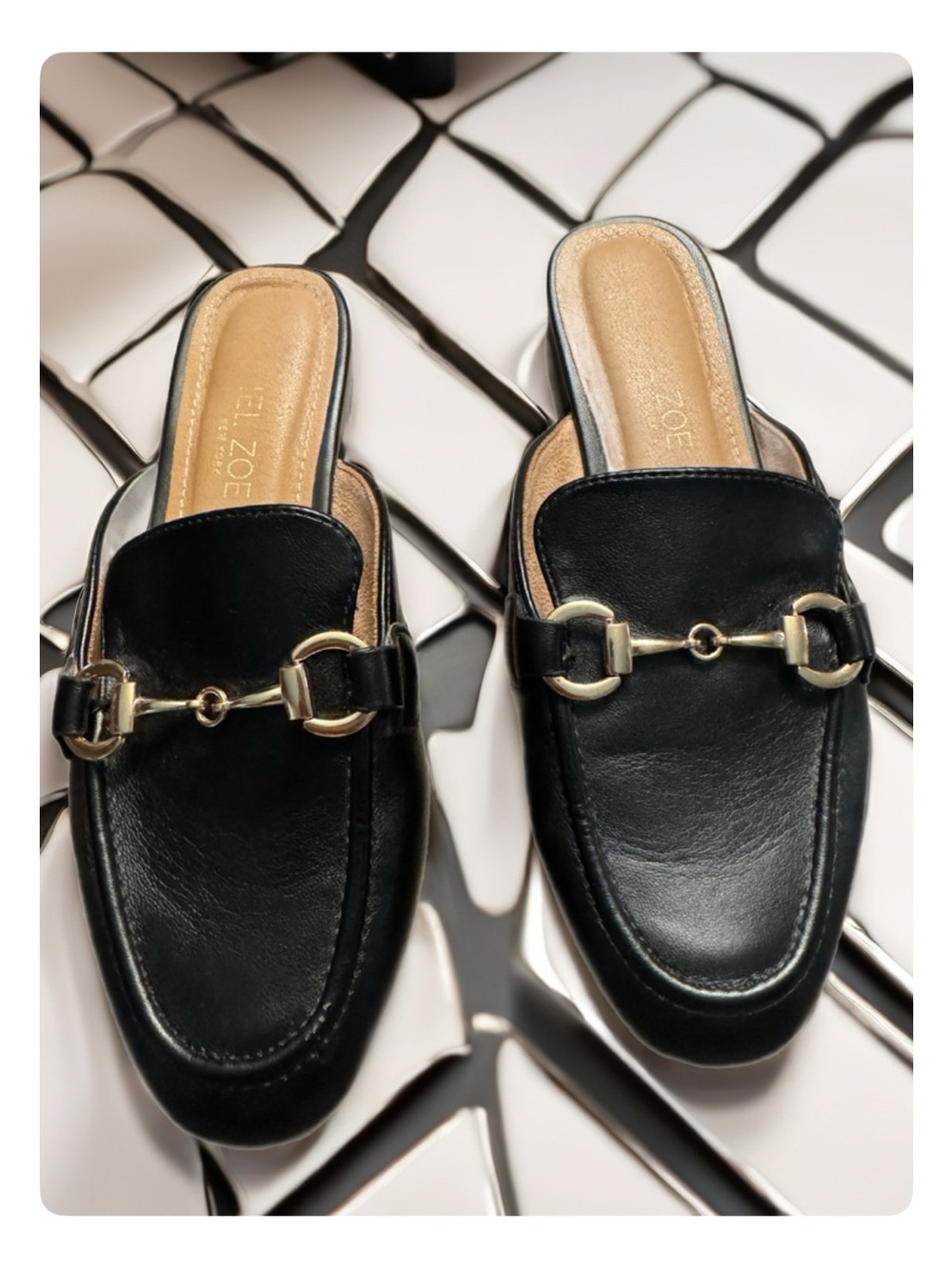 Rachel Zoe Black Leather Slip-On Horsebit Mules